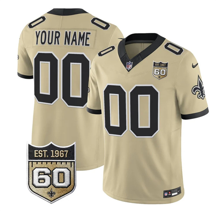Men's New Orleans Saints Active Player Custom Gold F.U.S.E. 60th Anniversary Patch Vapor Limited Stitched Football Jersey Men's New Orleans Saints Active Player Custom Gold F.U.S.E. 60th Anniversary Patch Vapor Limited Stitched Football Jersey